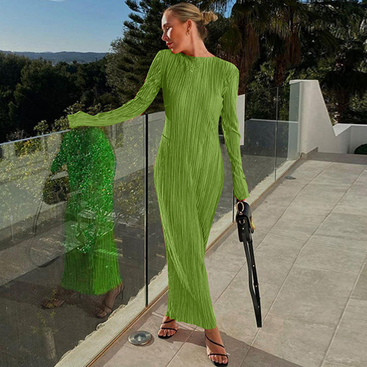 Dame Elegant Maxikjole med raffineret plissering og lange ærmer Stilla