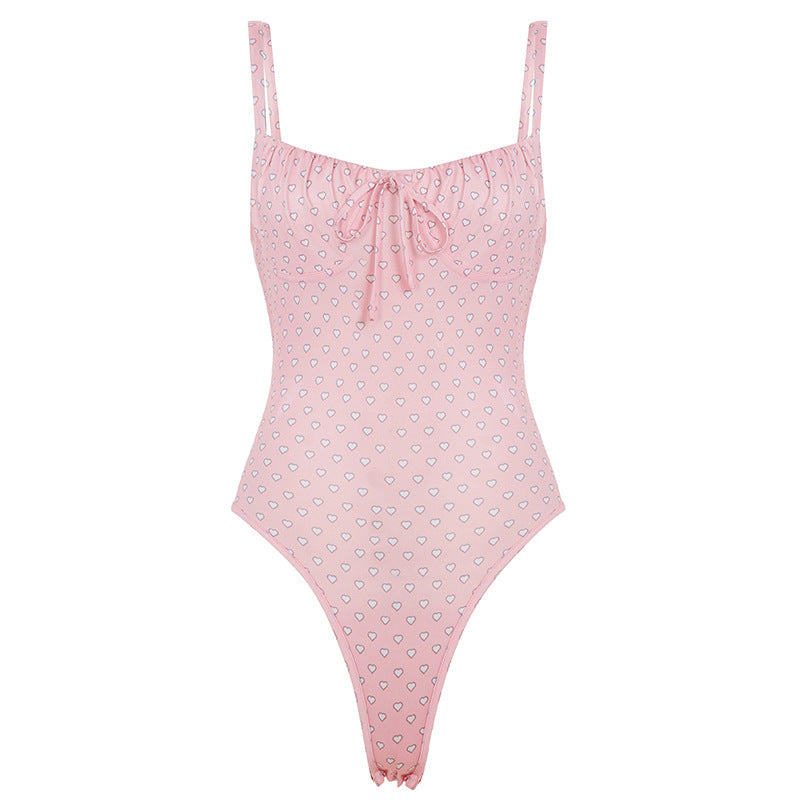 Dame one-piece badedragt med legende hjerte design og justerbare stropper Skovae