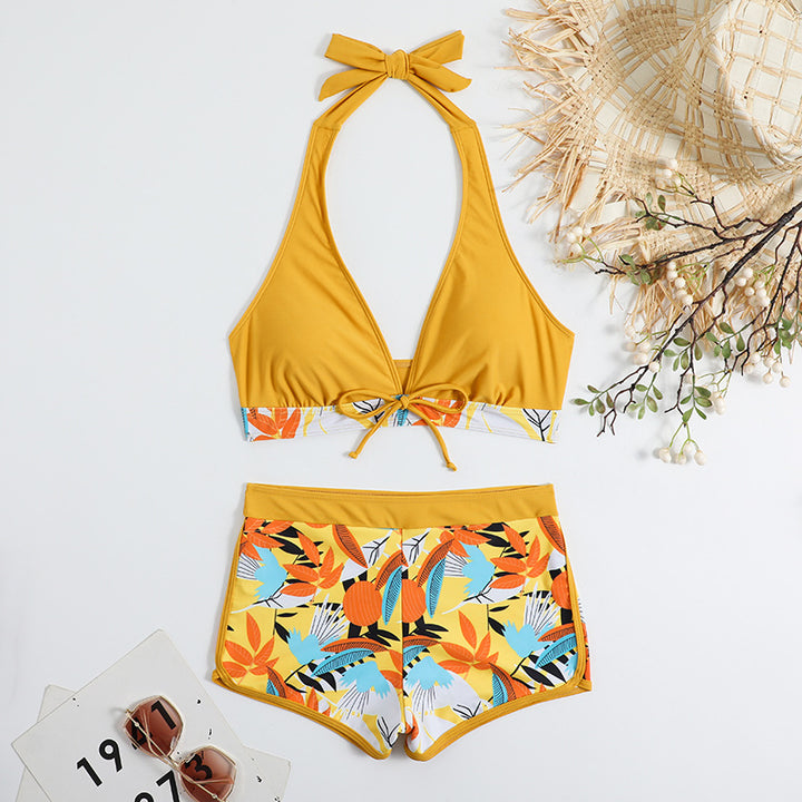 Dame bikini sæt med blomster mønster og aftagelig push-up BH Skovae
