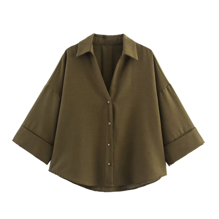 Dame skjorte bluse med afslappet snit og elegante 3/4-ærmer Skovae