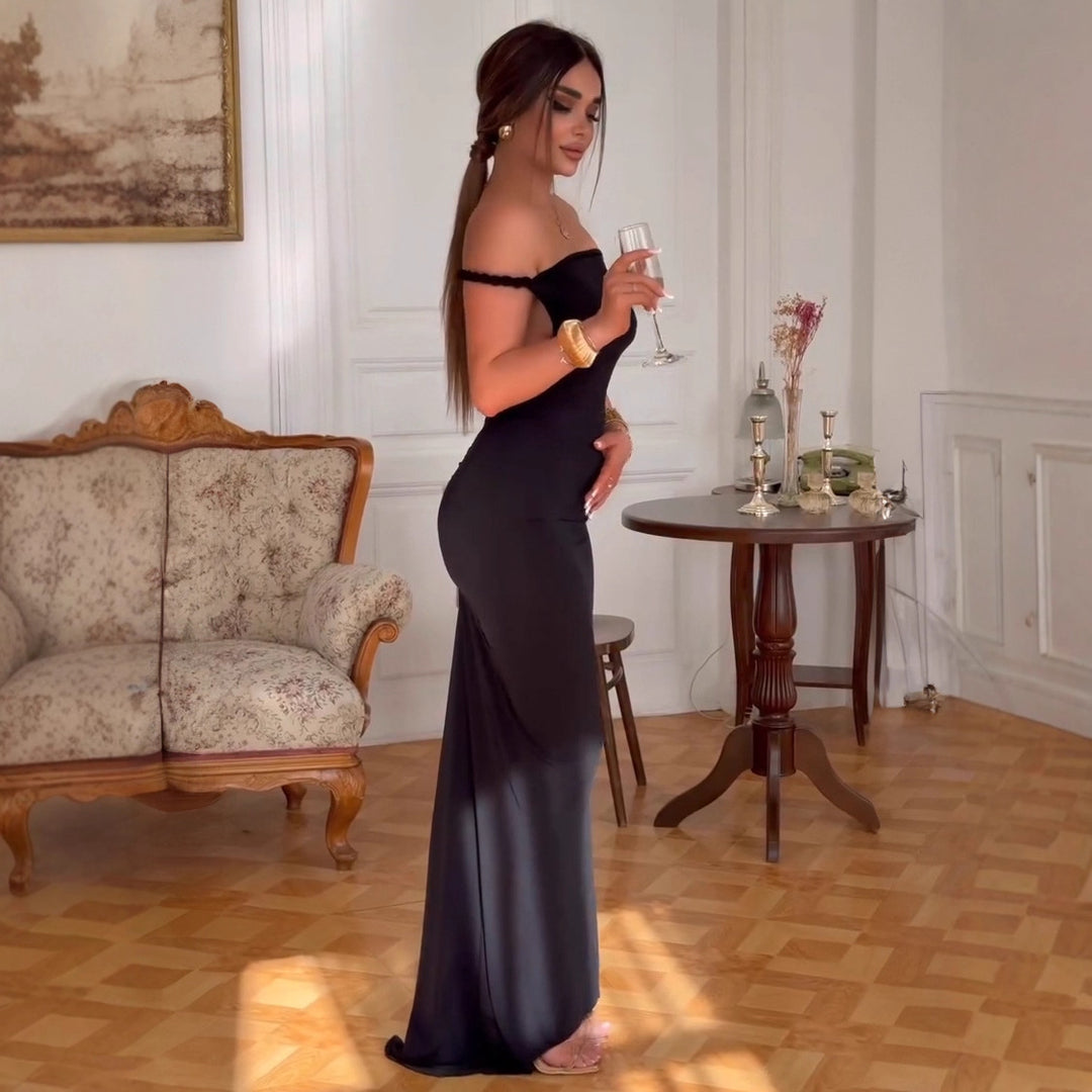 Dame Off-Shoulder Maxi-kjole med kropsnær snit og elegant kant Skovae