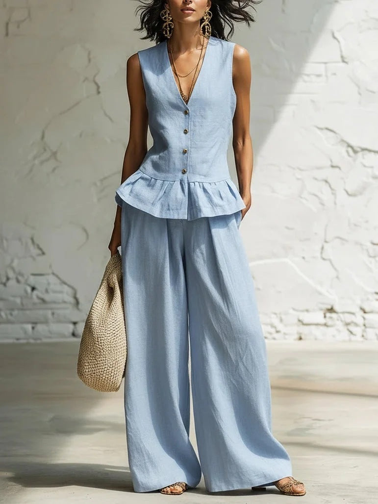Dame casual jumpsuit med peplum skæring og knapdetaljer Skovae