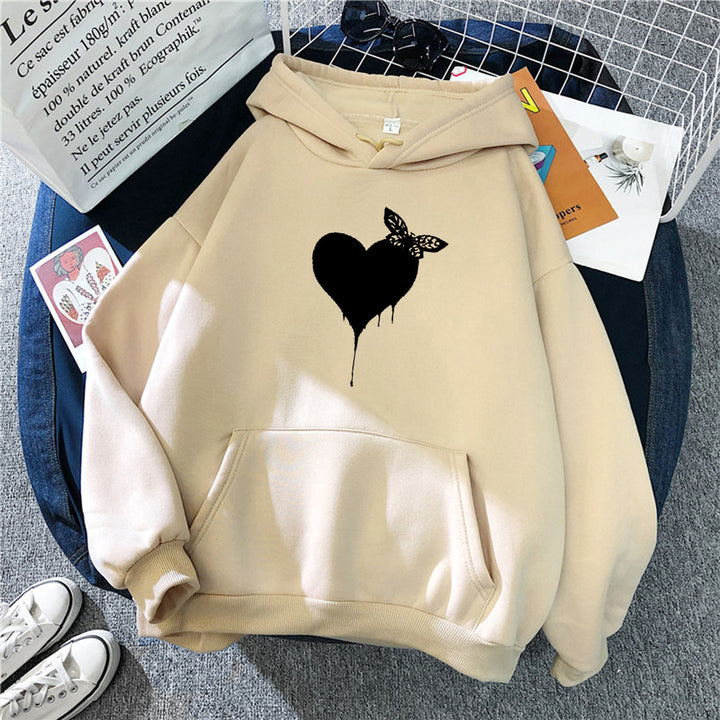 Kvinders hoodie med kreativ hjerte design Skovae