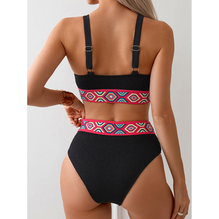 Dame Sporty højtaljede bikini med farverig elastisk bund Skovae