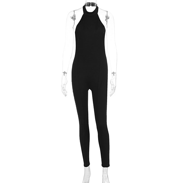 Dame figursyet jumpsuit med høj krave og ribstruktur Skovae