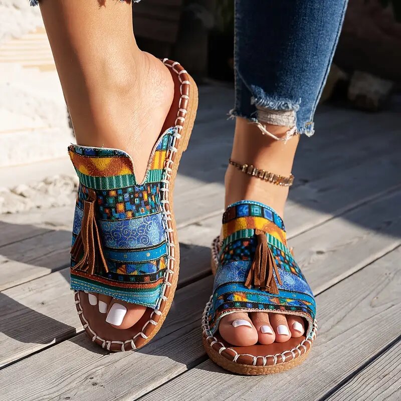 Dame retro-stil slippers med kunstnerisk kvast-design Stilla