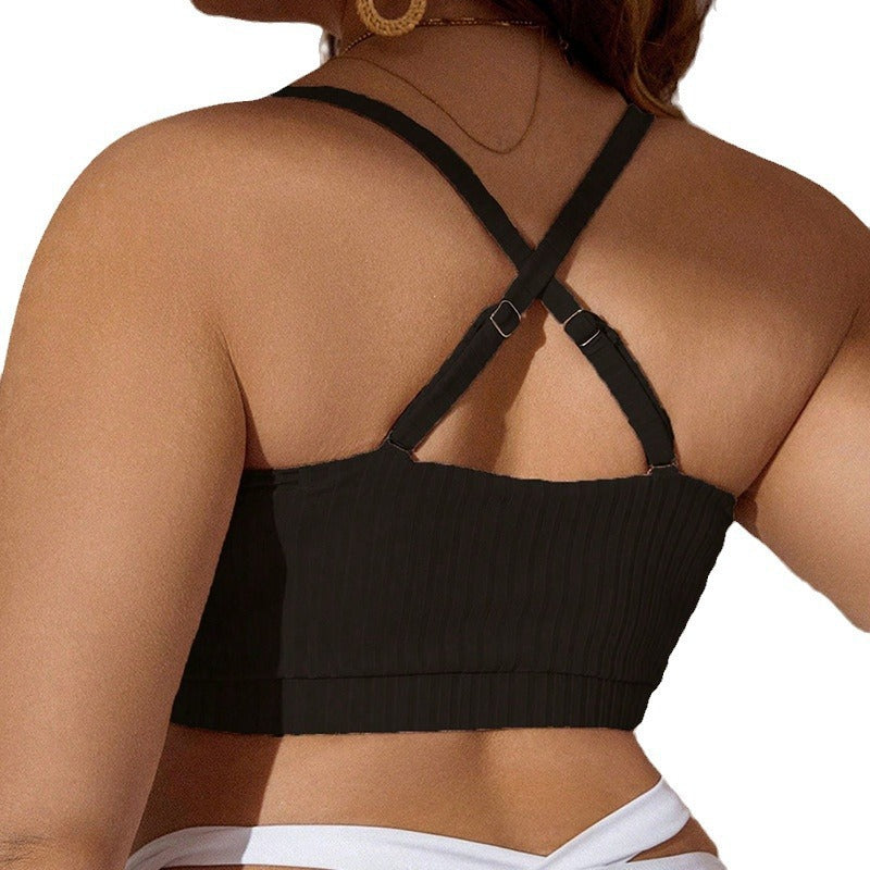 Dame Crop-Top Bikinioberteil med dekorative flæser og justerbare strop-systemer Skovae