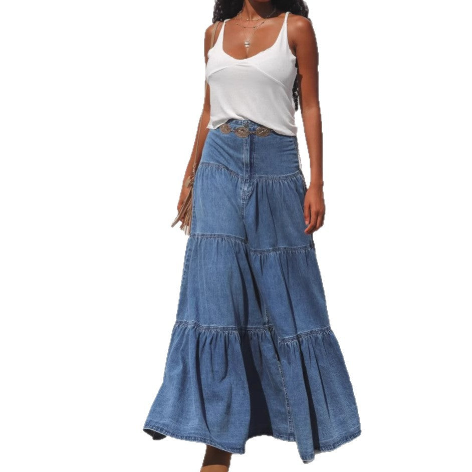 Kvindelige luftige denimkjoler Skovae