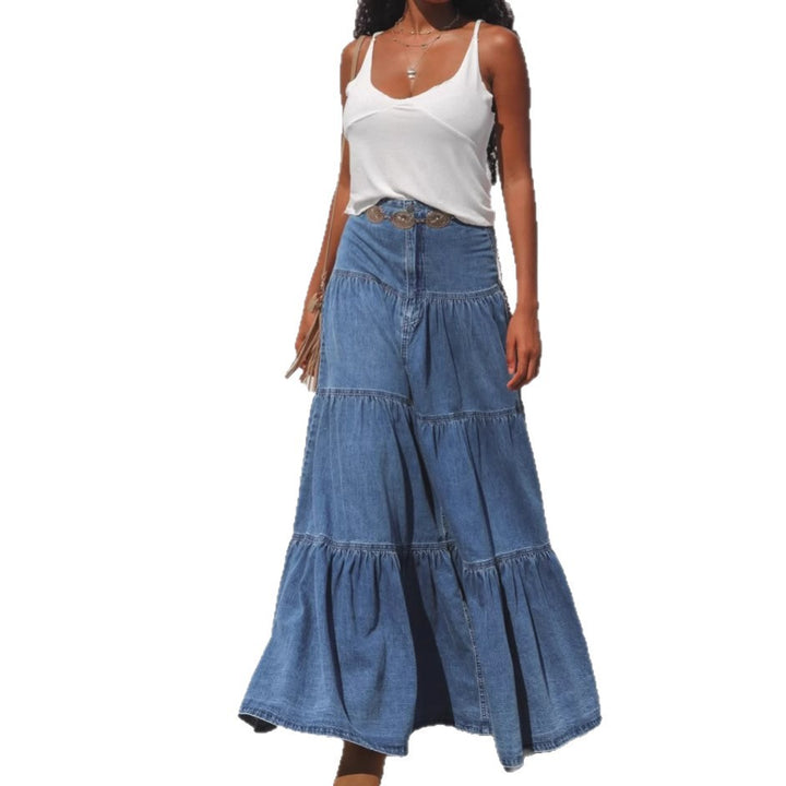 Kvindelige luftige denimkjoler Skovae