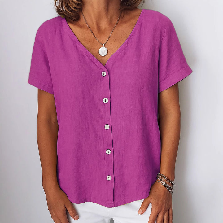 Dame linnedbluse med knapdetaljer Skovae