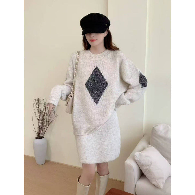 Kvinders strikket sweater med elegant diamantmønster og hyggelig pasform Stilla