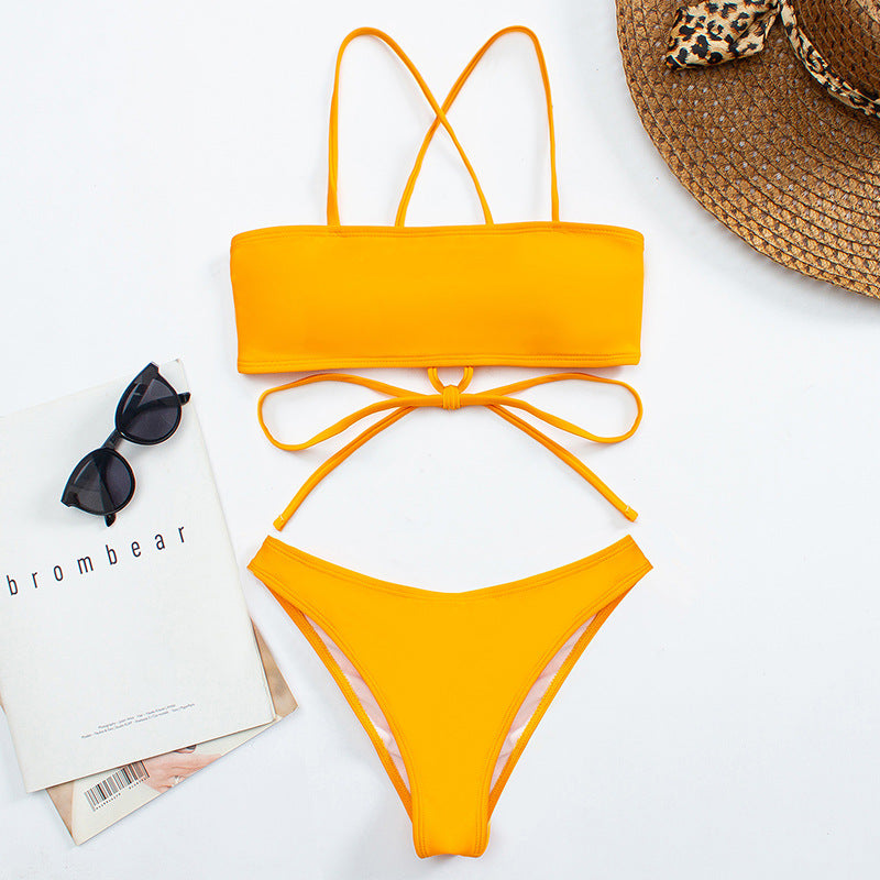 Dame Bandeau-Bikini-Sæt med minimalistiske linjer og justerbare bånd Stilla