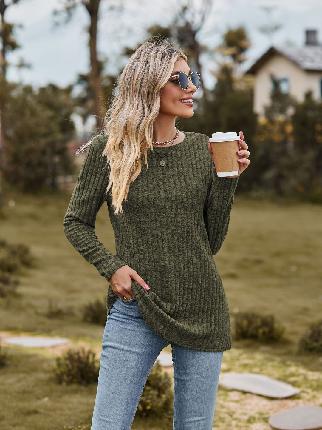Dame finstrik pullover med ribbet design og afslappet snit Stilla
