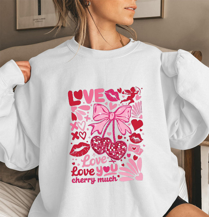 Damer sweatshirt med voluminøse ærmer og legende kirsebærmotiv Stilla