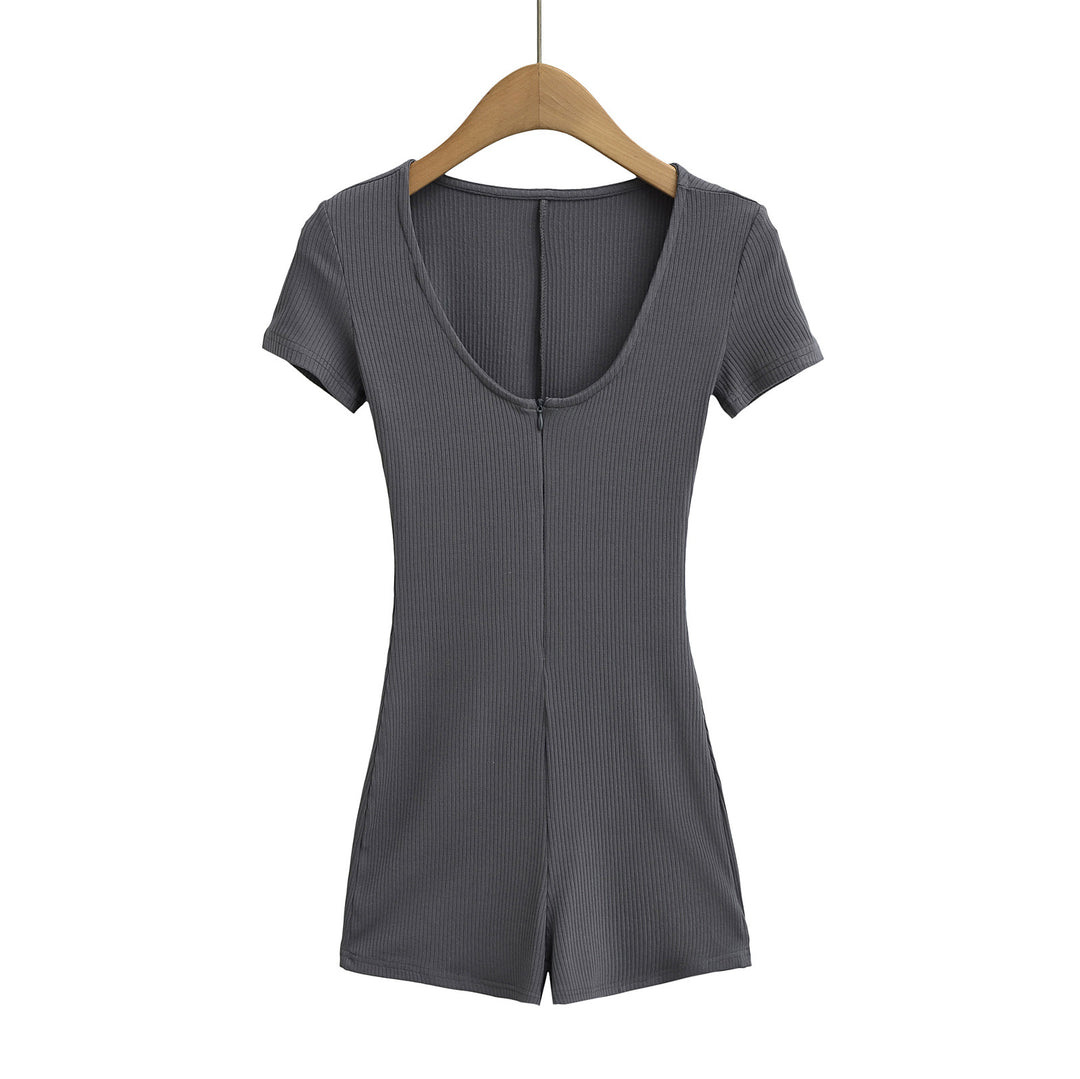 Dame Bodycon Jumpsuit med korte ærmer og elegant V-udskæring Stilla