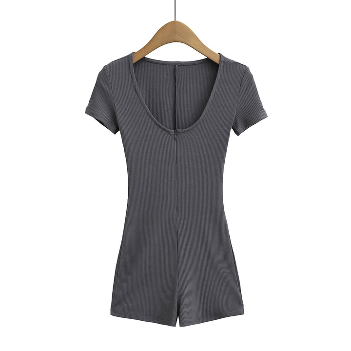 Dame Bodycon Jumpsuit med korte ærmer og elegant V-udskæring Stilla