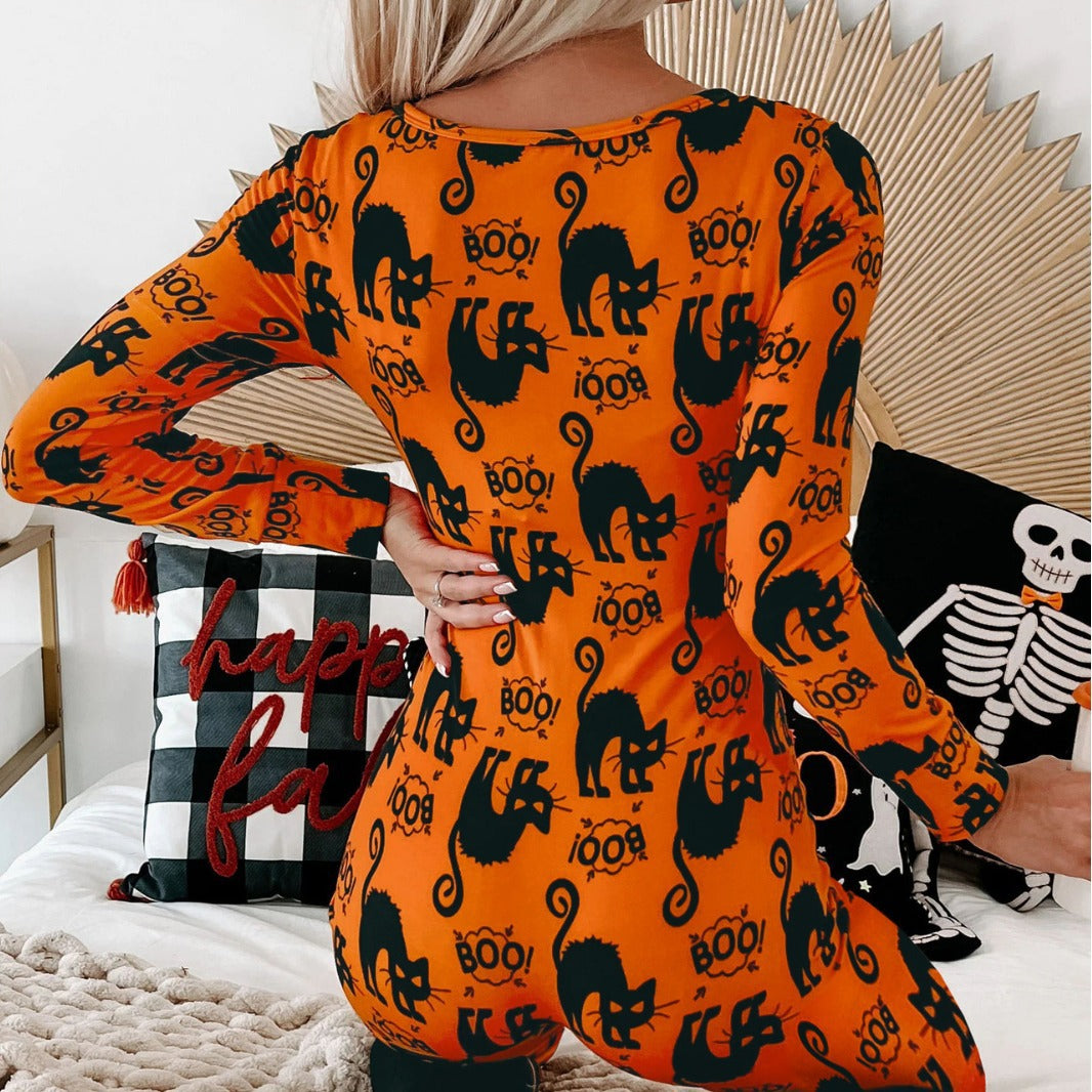 Dame Langærmet Halloween-tema Onesie Pyjamasæt Stilla
