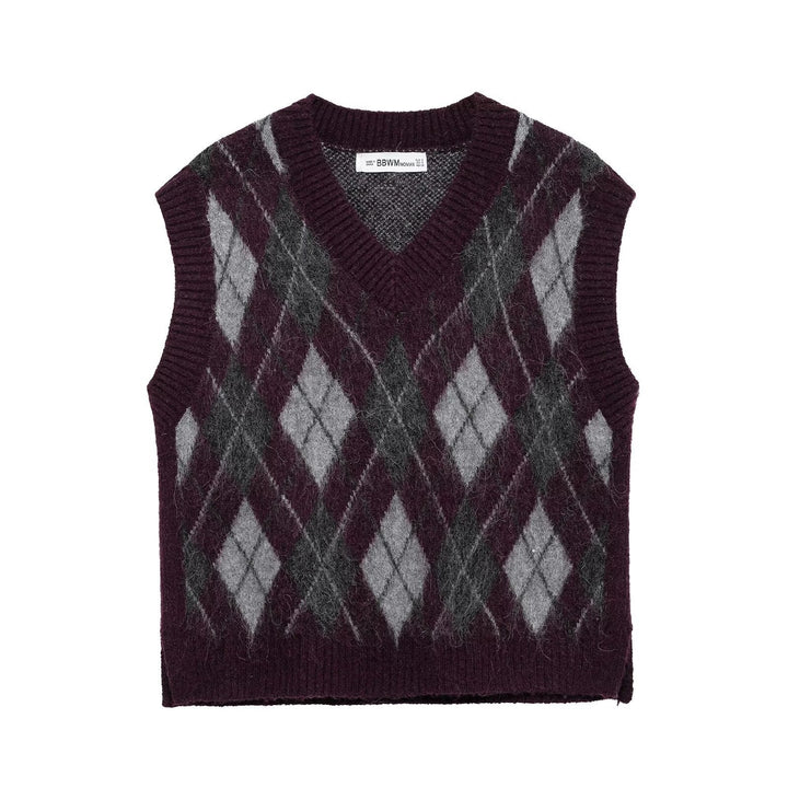 Femme Argyle-mønster strikvest Stilla