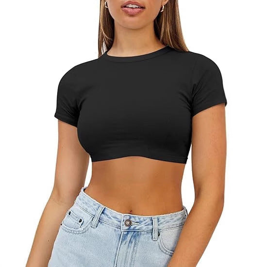 Dame kort, figursyet Crop-Top i elastisk materiale Stilla
