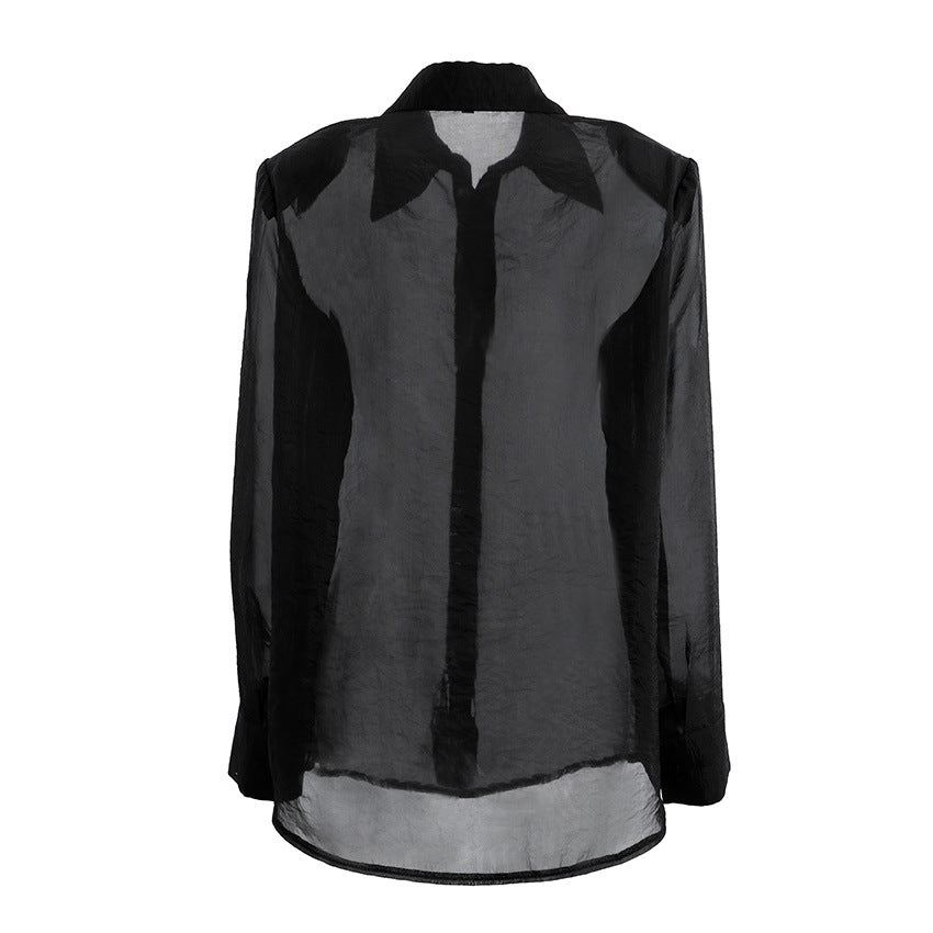 Dame transparent chiffonbluse med moderne snit og elegante detaljer Stilla