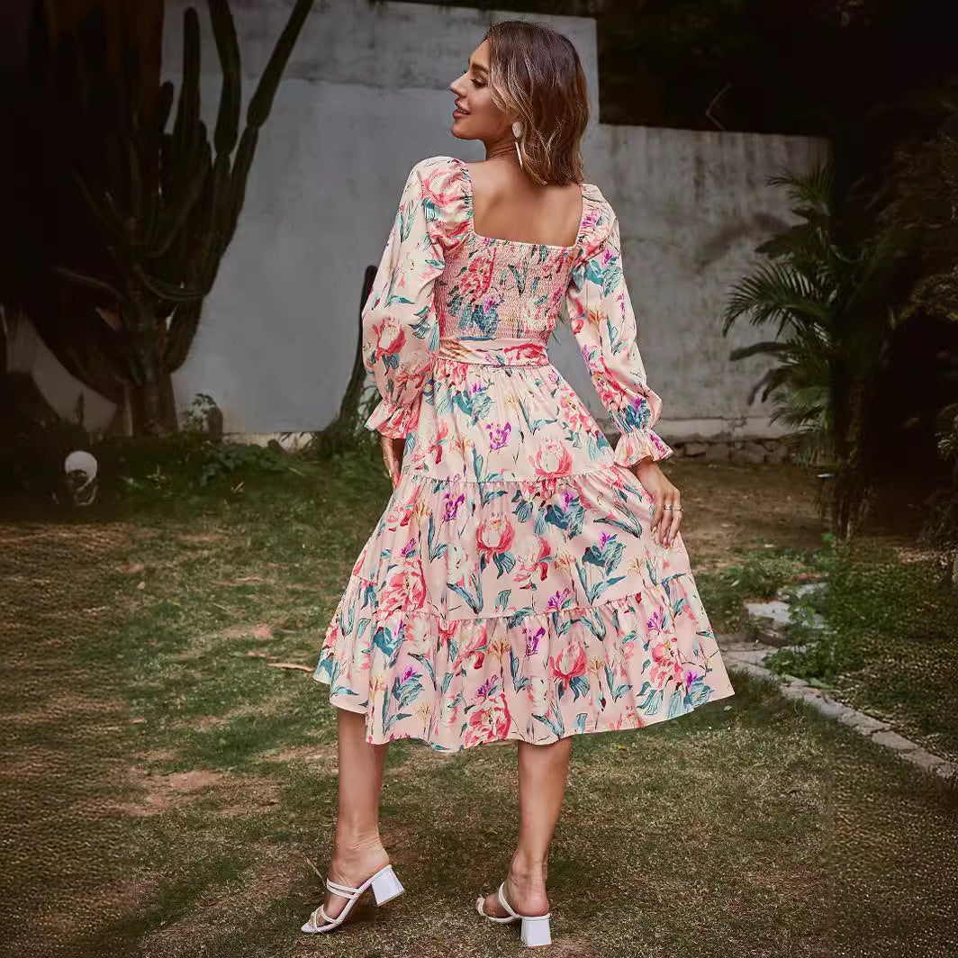 Dame maxikjole med off-shoulder snit og elegant blomster mønster Stilla