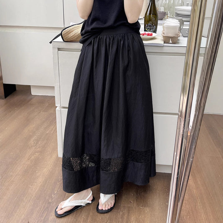 Dame Lang Skirt med Spidsapplikationer Stilla