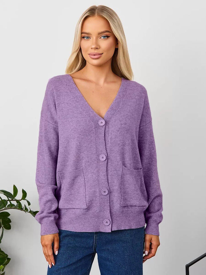 Kvinders chunky strik cardigan med dyb V-hals og praktiske lommer Stilla