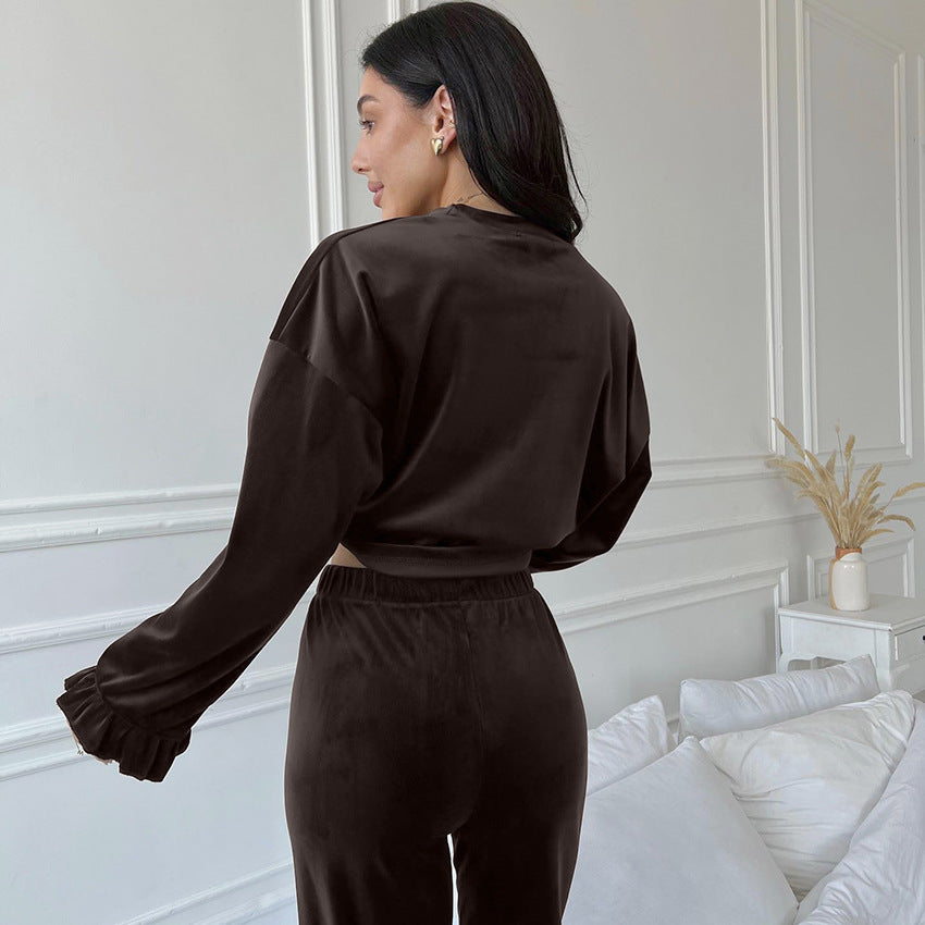 Dame Velour Lounge-Sæt med bred pasform og elastisk liv Stilla