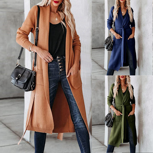 Dame chunky strik wrap cardigan med moderne lommer Stilla