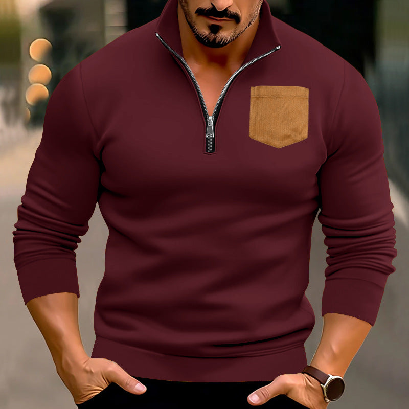 Herrer sweater med halv lynlås og moderne brystlomme Stilla