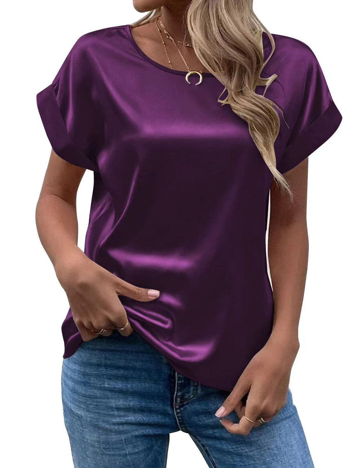 Dame Satin T-shirt med elegante detaljer Skovae