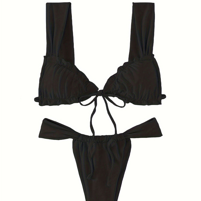 Dame triangel-bikini med justerbart bindebånd og moderigtigt design Skovae