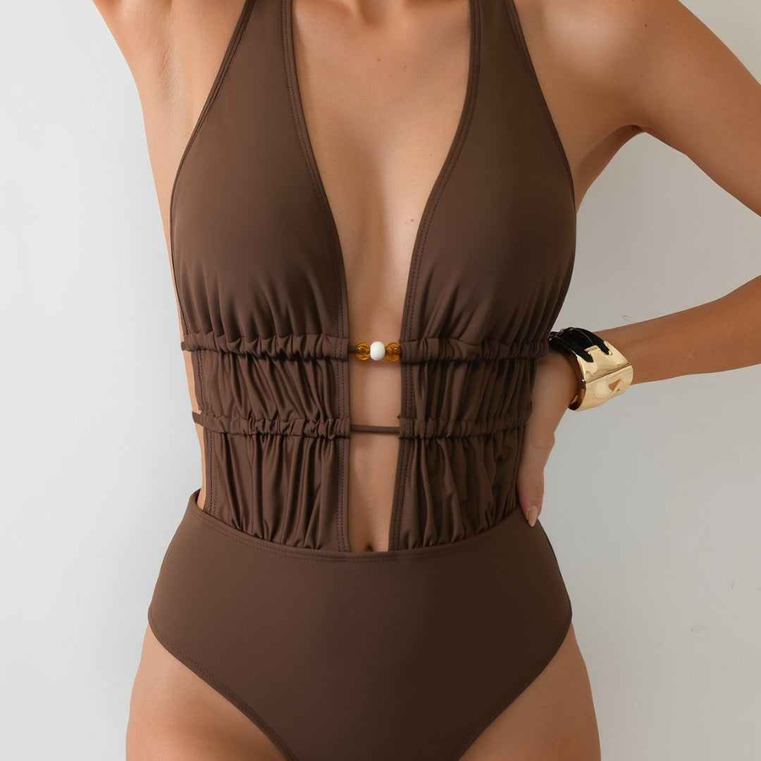 Dame Elegant Monokini med dyb V-udskæring og raffinerede detaljer Skovae