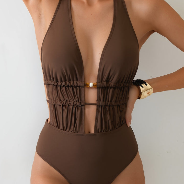 Dame Elegant Monokini med dyb V-udskæring og raffinerede detaljer Skovae