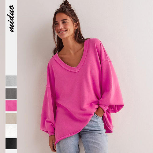 Dame oversized V-hals sweatshirt med afslappet pasform Stilla