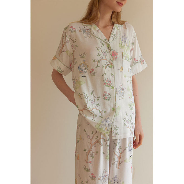 Dame Kortærmet Pyjamasæt med kreativt Dyrdesign og blødt Stof Stilla
