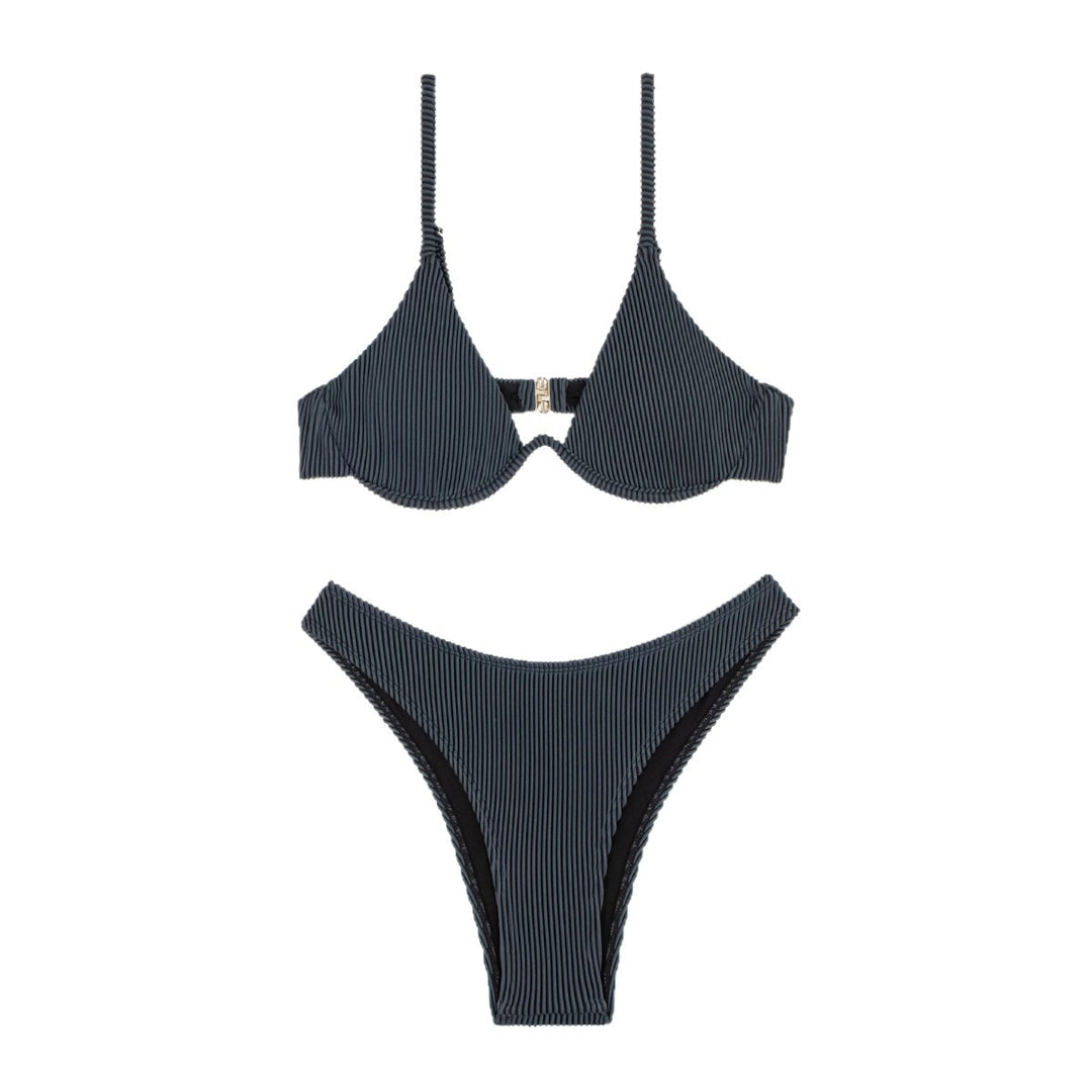 Dame Triangel-Bikini med stribet tekstur Skovae