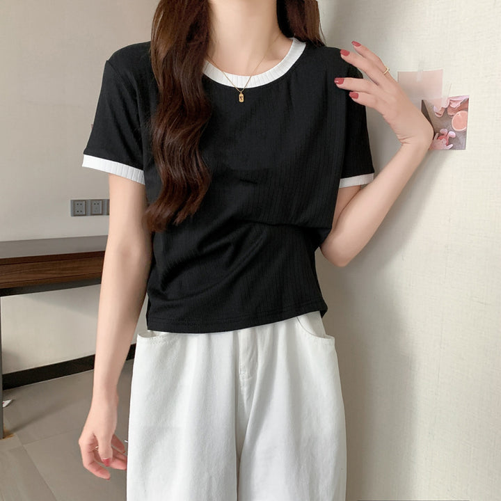 Dame Casual Rib Korte Ærme T-Shirt Stilla