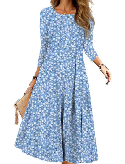 Dame Midi-kjole med blomstret design og svajende skørt Stilla