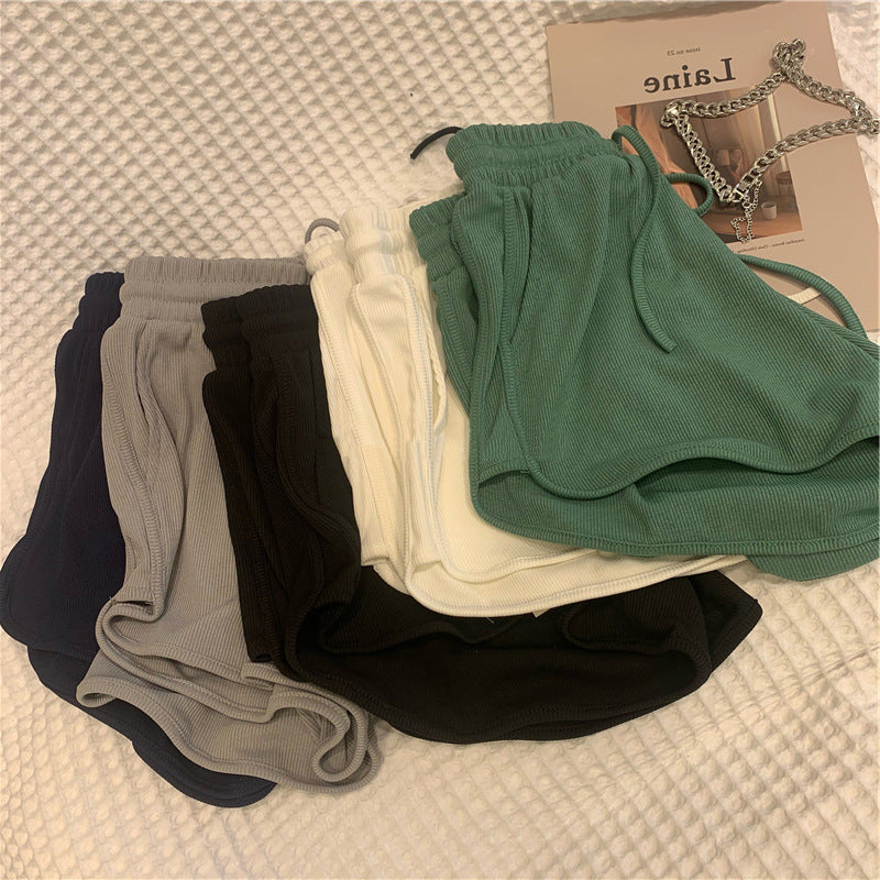 Dame Rib- Højtaljede Lounge-Shorts med Snøre Stilla