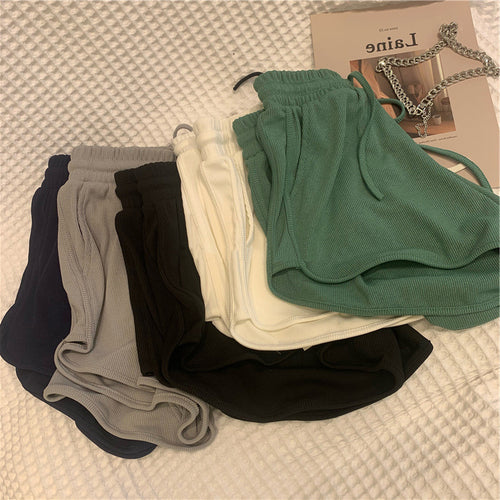 Dame Rib- Højtaljede Lounge-Shorts med Snøre Stilla