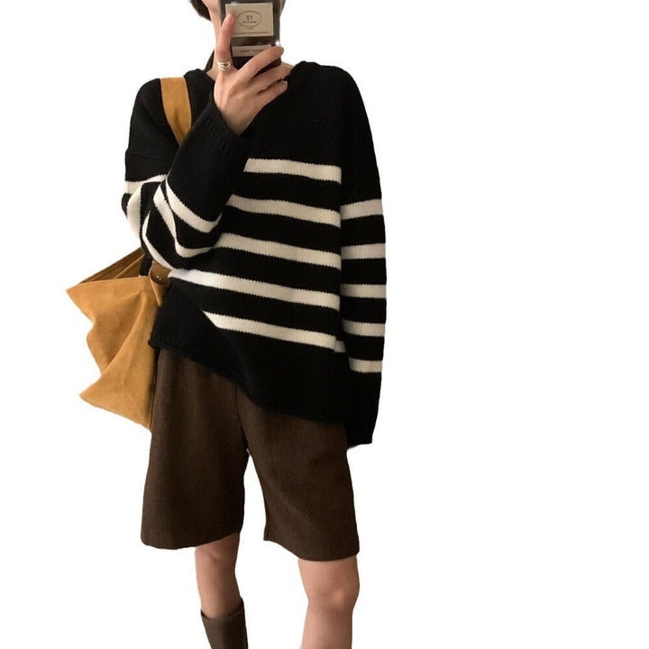 Femme Stribet Strikpullover med Relaxed Fit Stilla