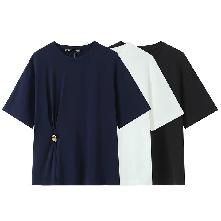 Dame afslappet T-shirt med elegant knudedetalje Skovae