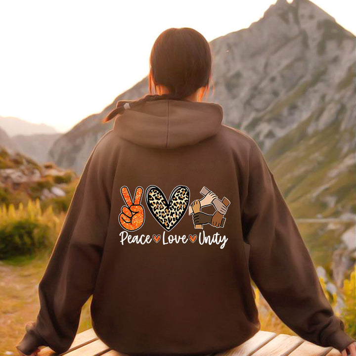 Kvinders hoodie med højkvalitets Peace-Love-Unity design Skovae