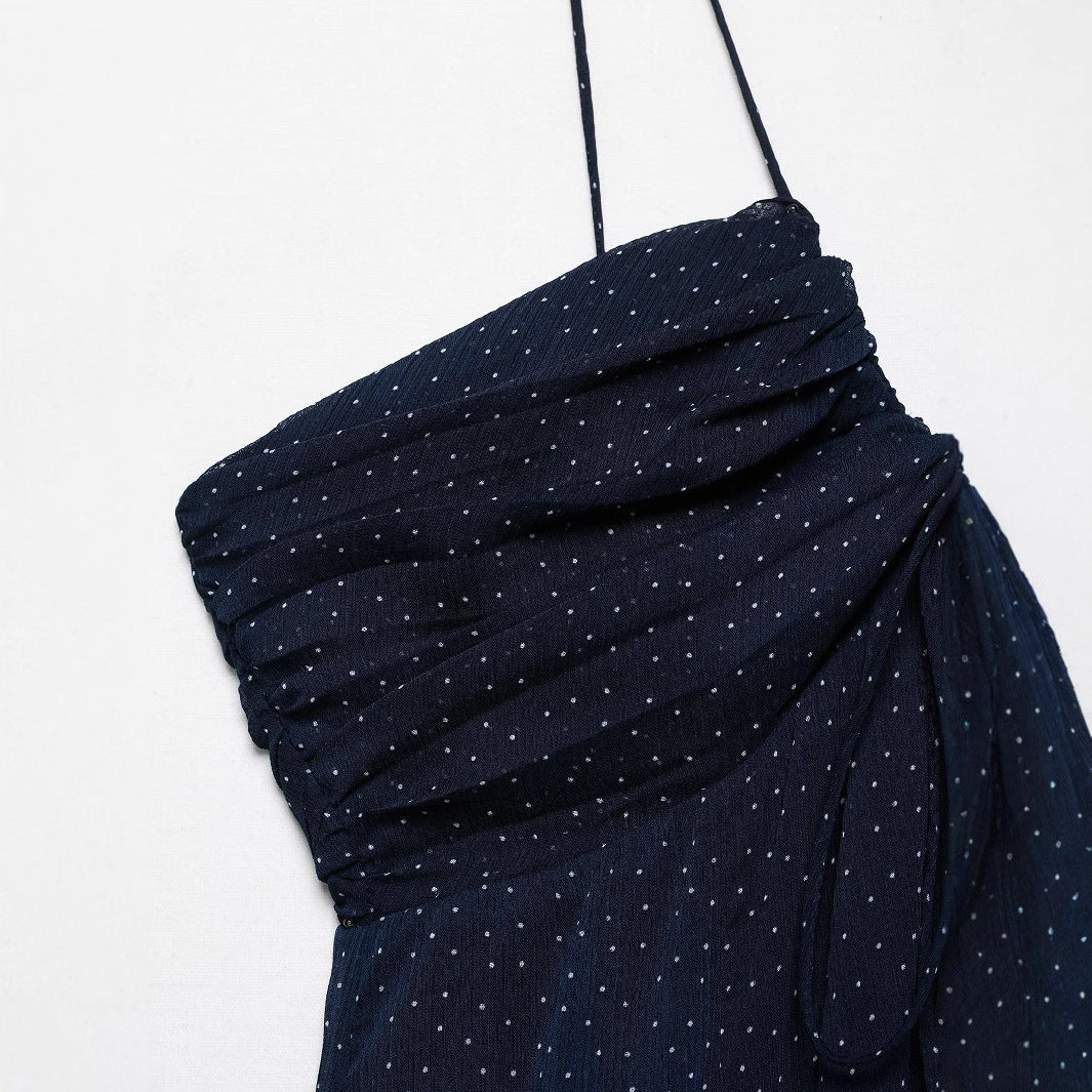 Femme Elegante Spaghetti-strop Maxi Kjole med rynket Overdel Stilla