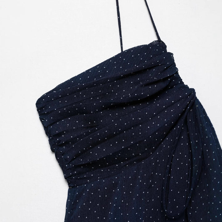 Femme Elegante Spaghetti-strop Maxi Kjole med rynket Overdel Stilla