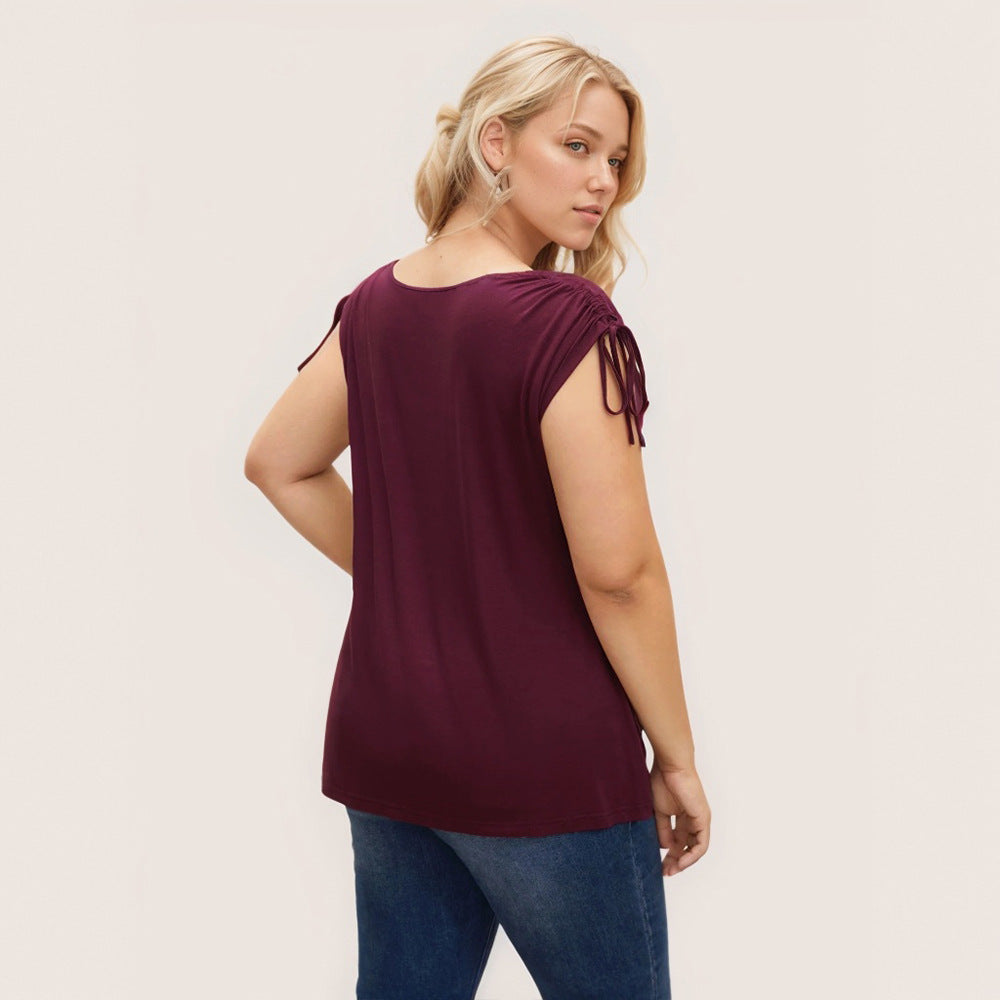Dame elegant top med afslappet drapering og sidelæns bindebånd Skovae