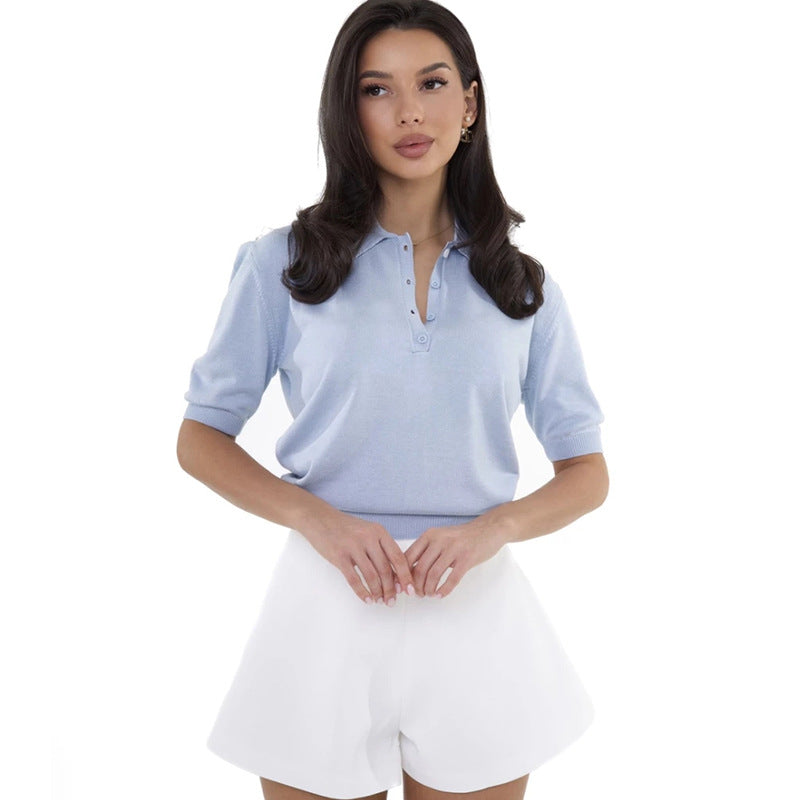 Dame Stilfuld Poloshirt i fint strik Stilla