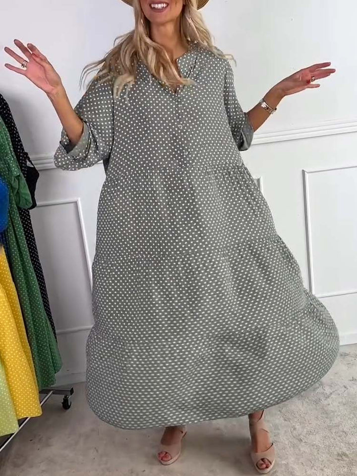 Dame Maxi-Kjole med elegant prikmønster og flatterende snit Stilla