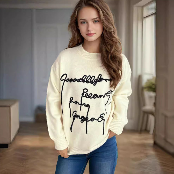 Kvinders hyggelige oversized sweater med kunstnerisk bogstavtryk Stilla